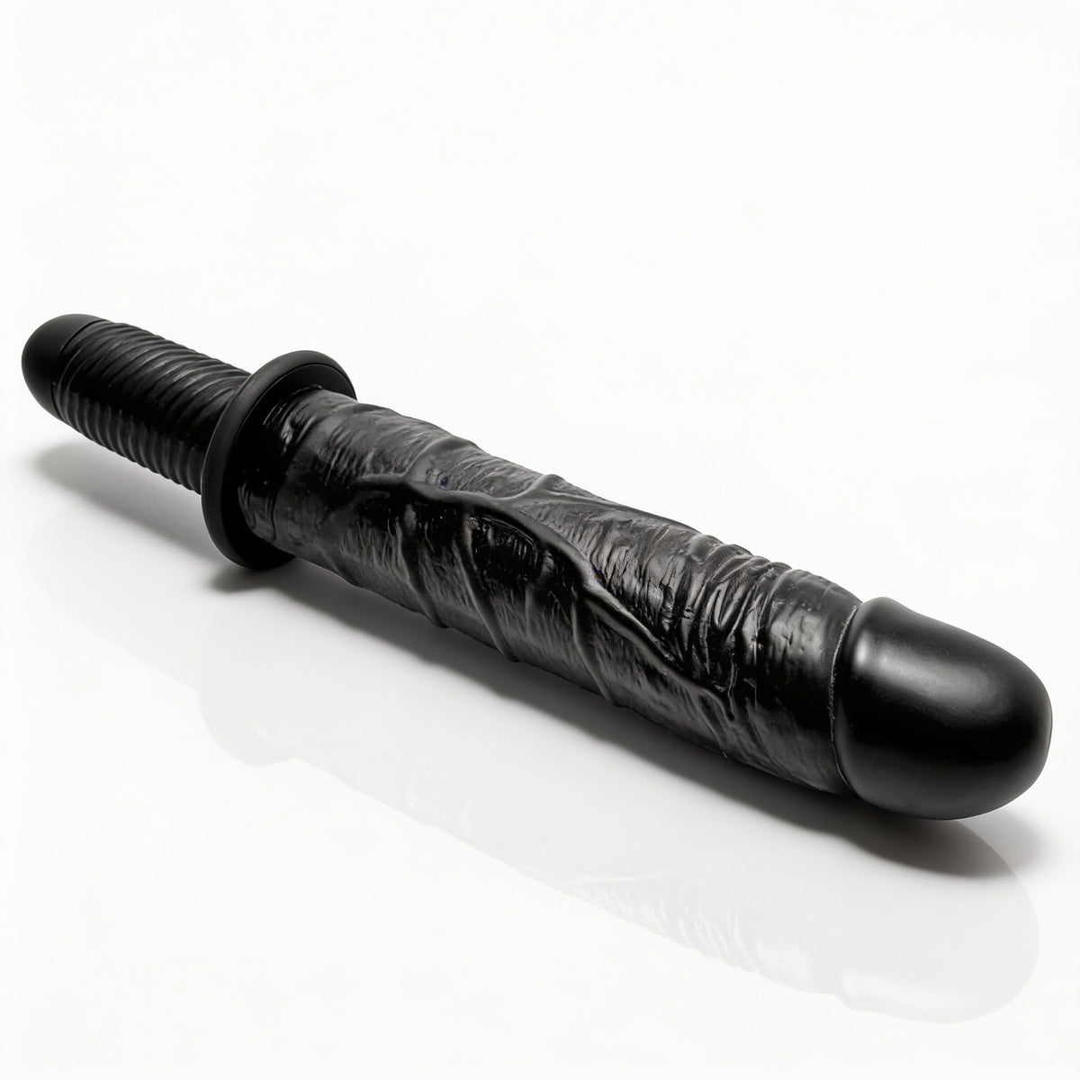 The Violator 13 Mode XL Dildo Thruster featuring detailed, vein-textured surface and sleek black design.