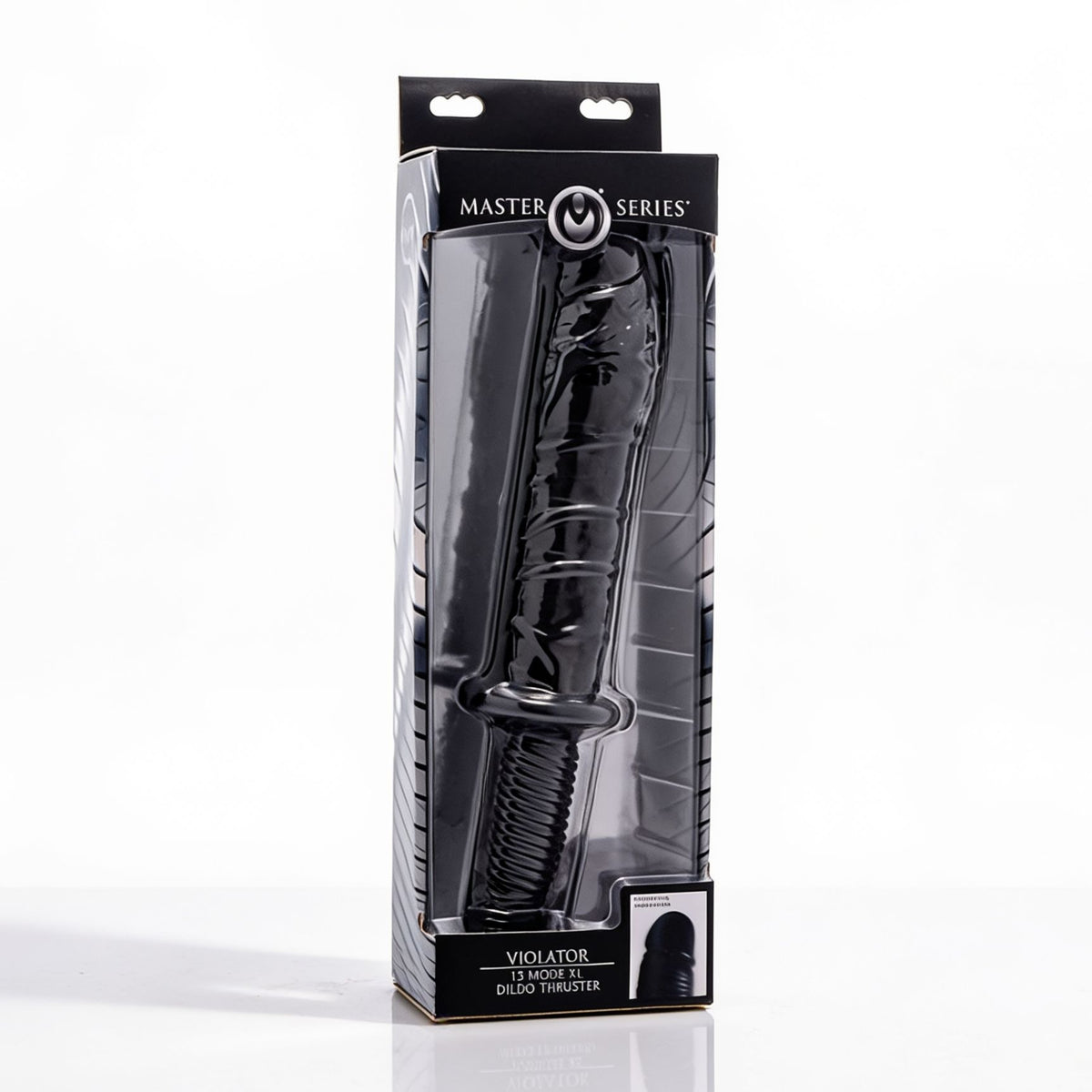 The Violator 13 Mode XL Dildo Thruster in packaging, showcasing its realistic design and thrilling features.
