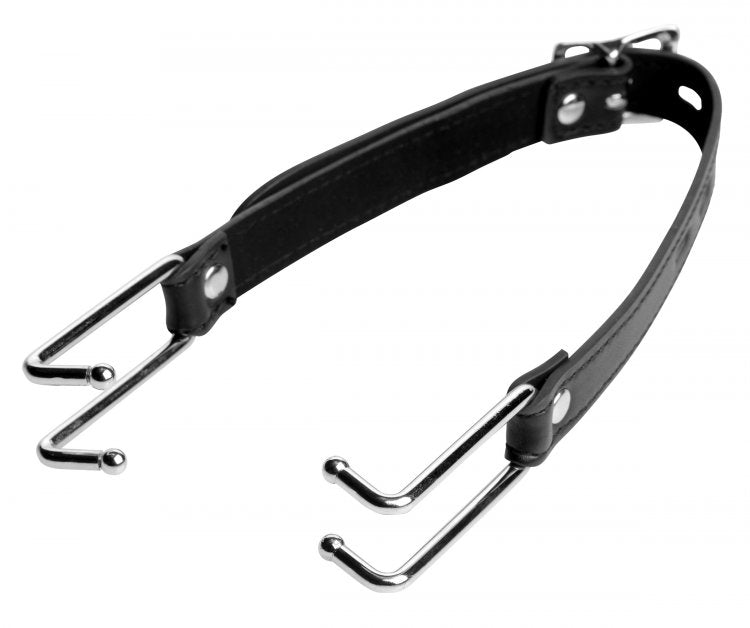 Strict Claw Hook Mouth Spreader Black designed for dominance and submission play, featuring adjustable strap and rounded claw tips.