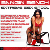 LoveBotz Bangin Bench Extreme Sex Stool with features for solo or couples play and a durable steel frame.
