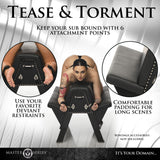 Image highlighting the Bareback Submission Horse Black with 6 attachment points for bondage.