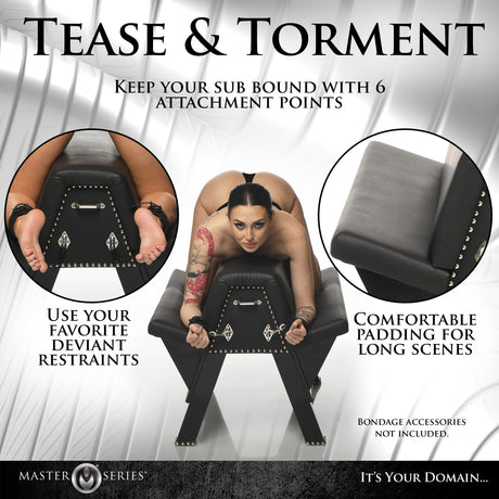 Image highlighting the Bareback Submission Horse Black with 6 attachment points for bondage.