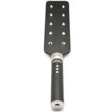 Zeus Electrosex 16 Inch E-stim Spiked Paddle Black with spiked striking surface and conductive electrostimulation features.