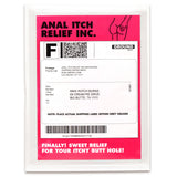 Anal Itch Relief Joke Gift packaging featuring humorous fake shipping label with playful text.