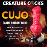 Cujo Canine Silicone Dildo Extra Large with bright red shaft and detailed design for unique pleasure.