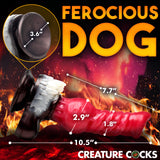Cujo Canine Silicone Dildo Extra Large with measurement indicators, bright red color, showing unique fantasy design.