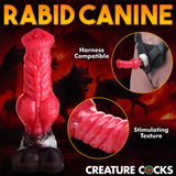 Cujo Canine Silicone Dildo Extra Large in vibrant red with stimulating texture, harness compatible for unique pleasure.