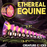 Creature Cocks Twilight Rainbow Unicorn Glass Dildo with measurements, iridescent design and fantasy theme.