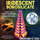 Creature Cocks Twilight Rainbow Unicorn Glass Dildo showcasing iridescent borosilicate glass for temperature play.