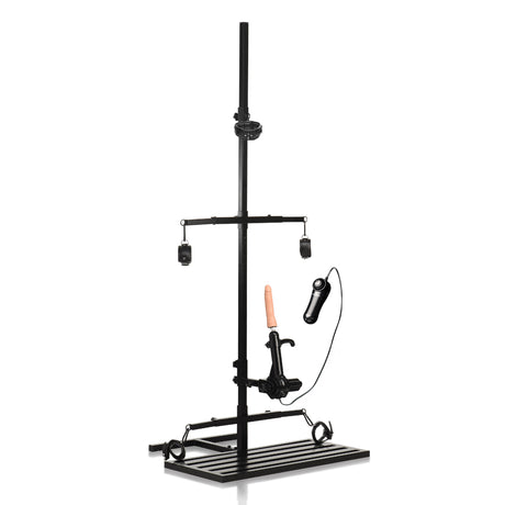 Ultimate Enforcer Forced Orgasm Tower with Sex Machine featuring a sturdy steel design and removable components.