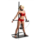 Ultimate Enforcer Forced Orgasm Tower with Sex Machine featuring a woman in bondage attire.