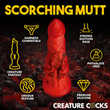 Fire Hound Silicone Dildo Medium with smooth red shaft and canine knots for immersive fantasy roleplay.