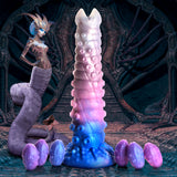 Tenta-Queen Ovipositor Silicone Dildo with Eggs in sci-fi setting with tentacle design and silicone eggs