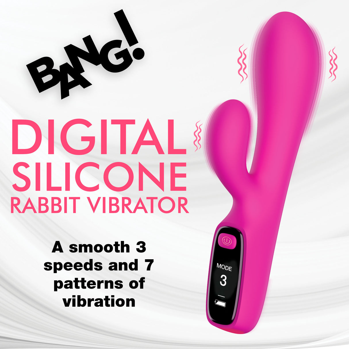 Silicone Rabbit Vibrator with Digital Display showcasing smooth 3 speeds and 7 vibration patterns.