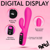 Silicone Rabbit Vibrator with Digital Display highlighting its battery life and vibration mode features.
