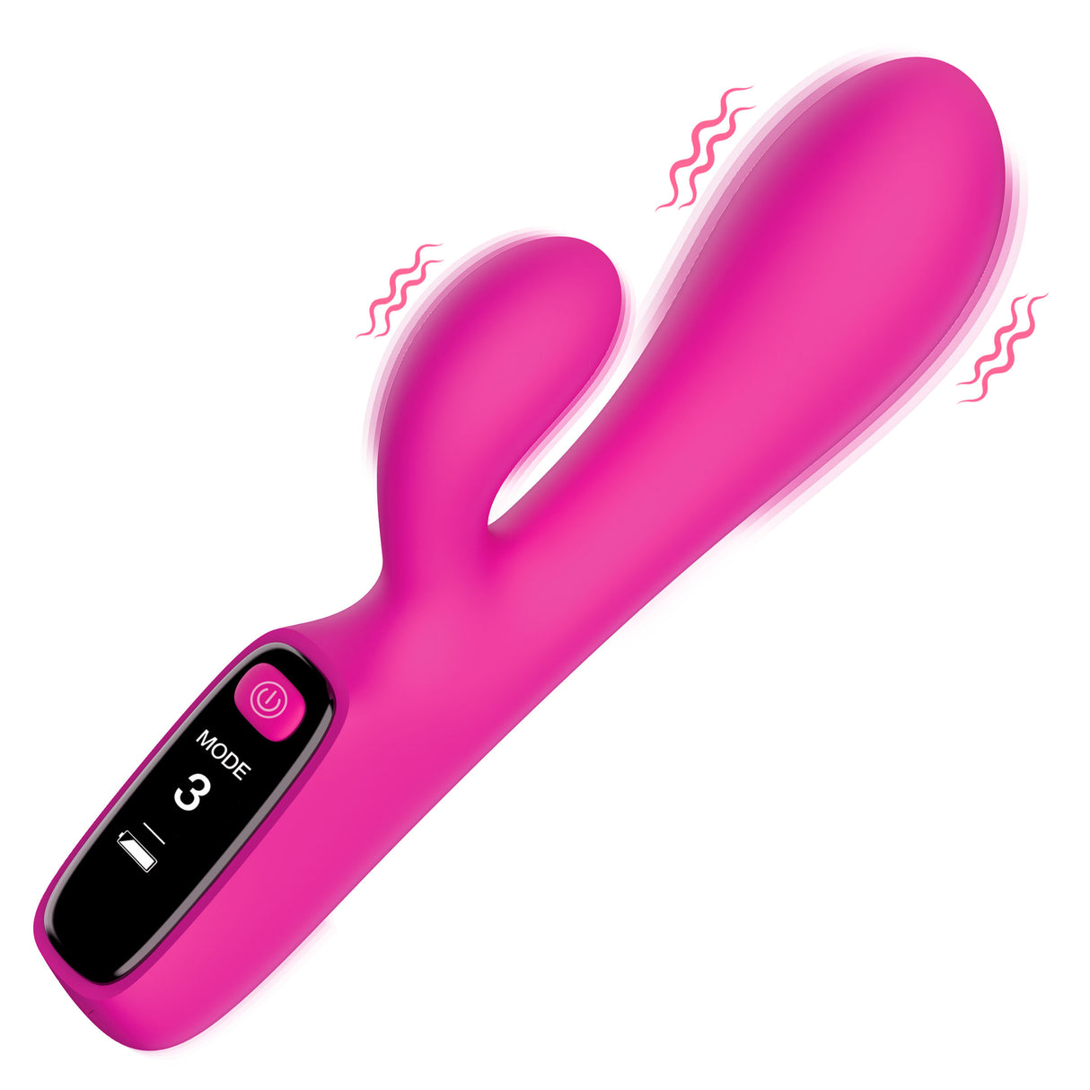 Silicone Rabbit Vibrator with Digital Display showcasing its sleek design and LED screen for dual stimulation.