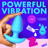 Bang Rotating & Vibrating Silicone Butt Plug Blue showcasing powerful vibration features and waterproof design.