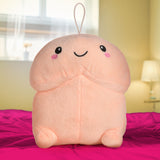 Chibi Happy Peckers Pillow Small, plush chubby novelty with happy face, perfect for cuddling and gifting.