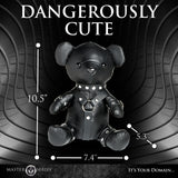 Master Series Gimp Teddy Bear Black with measurements, stylishly crafted from premium vegan leather.