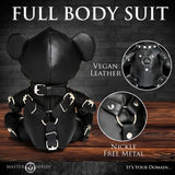 Master Series Gimp Teddy Bear Black in a full body suit made of vegan leather with nickel-free metal details.