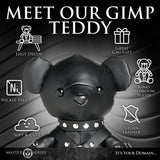 Master Series Gimp Teddy Bear Black featuring edgy decor, nickel-free materials, and soft vegan leather design.