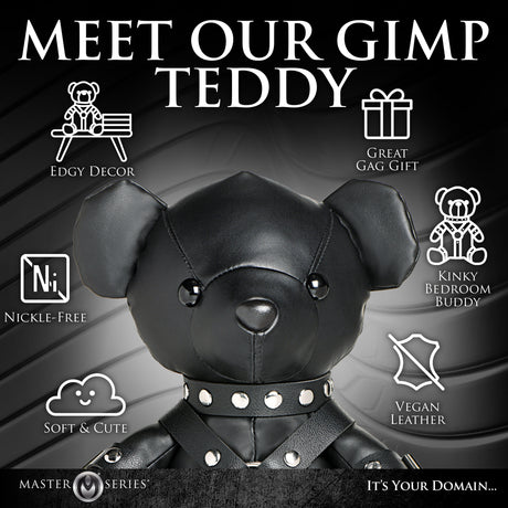 Master Series Gimp Teddy Bear Black featuring edgy decor, nickel-free materials, and soft vegan leather design.