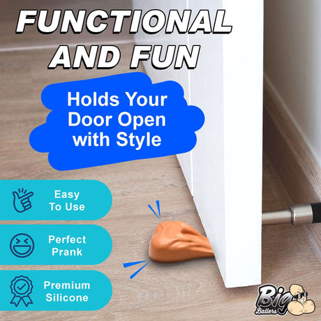 Big Balls Door Stop holding a door open with a humorous design, made from premium silicone.