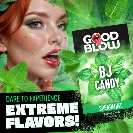 Good Blow BJ Candy 4 Count Sampler Pack featuring Spearmint popping candy and extreme flavors for oral play.