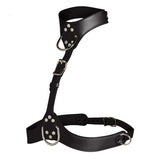 Master Series Vixen Female Chest Harness Black made from durable vegan leather with adjustable straps and polished nickel-free hardware.