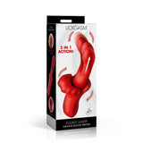 Lickgasm Double Licker Thrusting Silicone Vibrator packaging showcasing 2 in 1 action with thrusting heads.