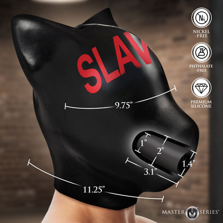 Master Series Slave Silicone Sensory Hood Black showcasing its design and features with dimensions.
