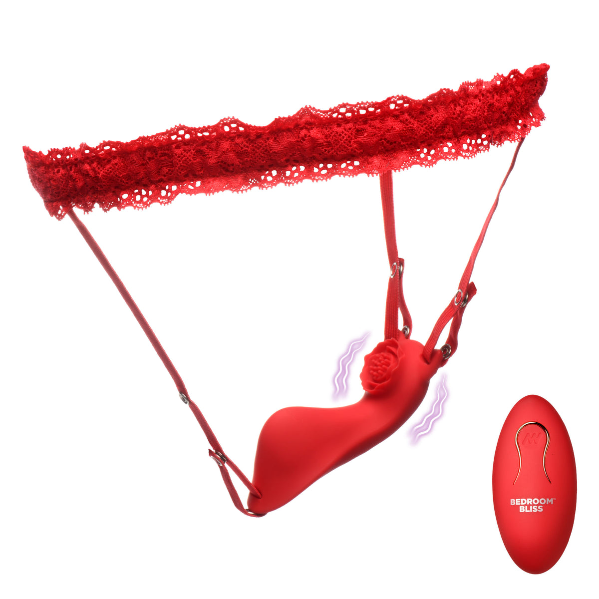 Textured Silicone Panty Vibe with Remote in red lace design for dual stimulation and secure fit.