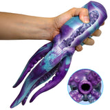 Creature Cocks Tenta Stroke Silicone Masturbator held in hand, showcasing its octopus-like tentacles and textured inner tunnel.