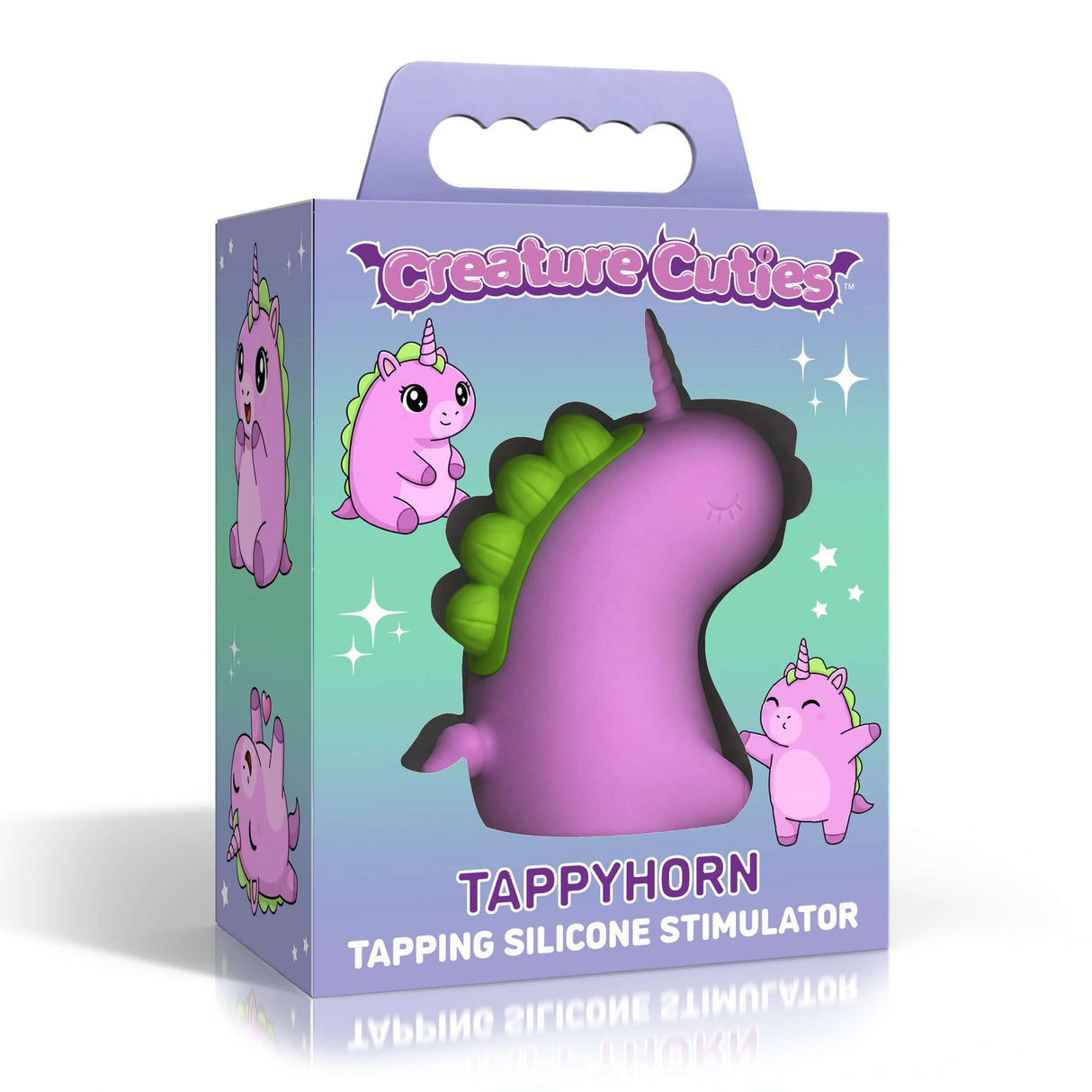 Tappyhorn Tapping Silicone Clitoral Stimulator packaging featuring a playful unicorn design.