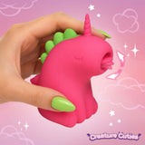 Flickyhorn Flicking Silicone Clitoral Stimulator Pink held in hand with playful unicorn design and pointed silicone tongue.