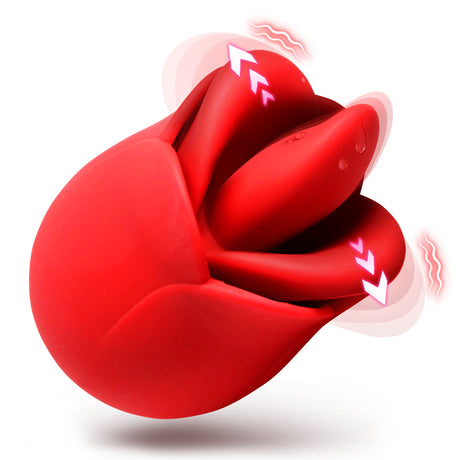 Bloomgasm Petal Kiss Kissing and Licking Vibrator in red, showcasing its unique kissing and licking feature.