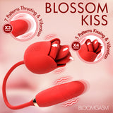 Blossom Kiss Licking Clit Stimulator with Thrusting Vibrator featuring dual action tongues and thrusting bullet.