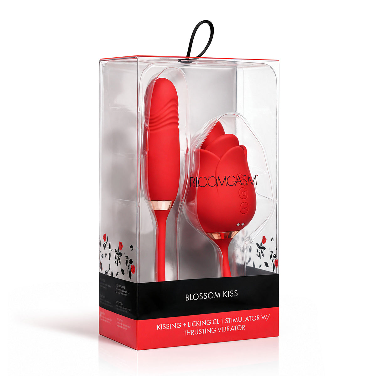Blossom Kiss Licking Clit Stimulator with Thrusting Vibrator in elegant packaging from Bloomgasm.