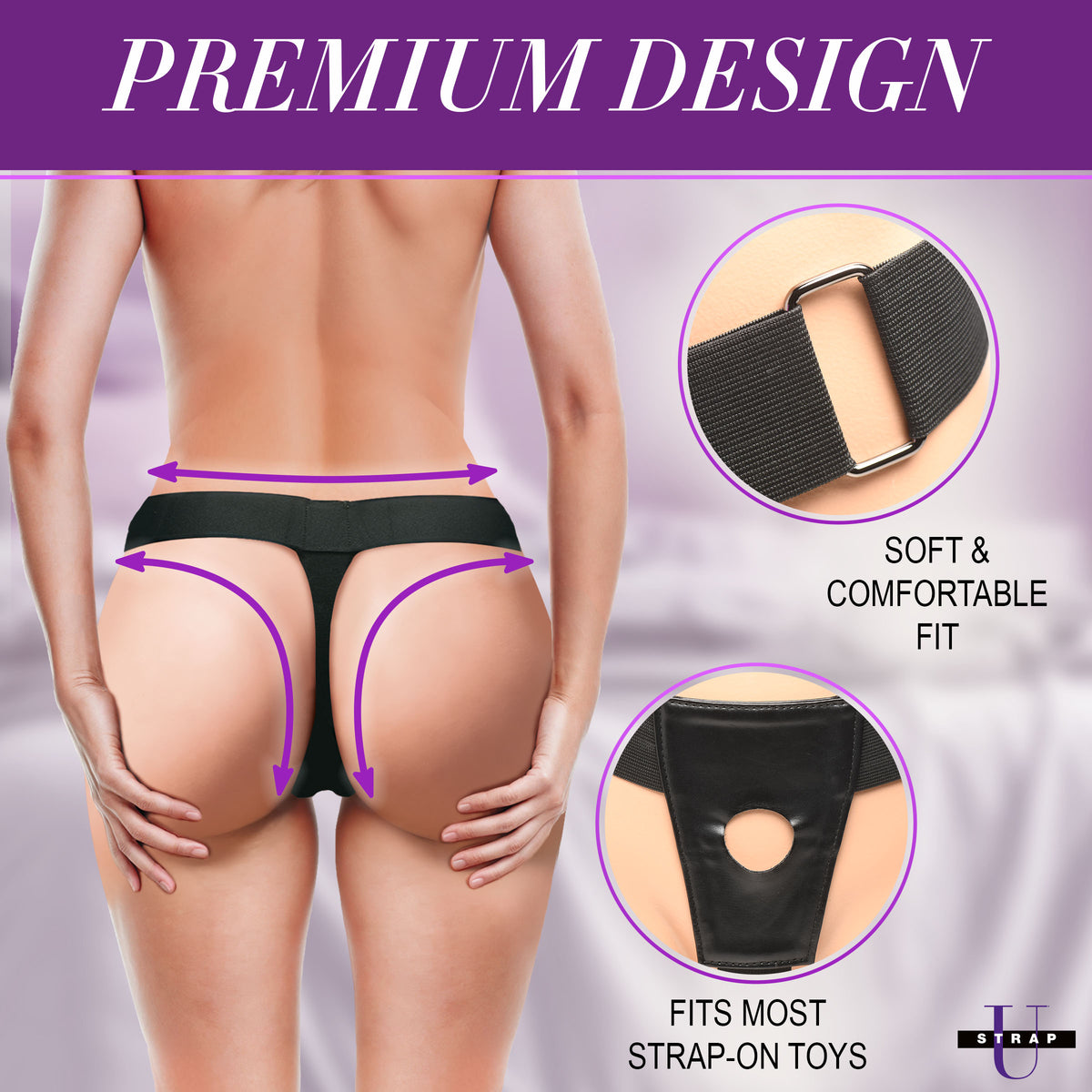 Strap U Thrusting Vibrating Strap-On with Harness premium design showcasing soft and comfortable fit for strap-on toys.