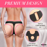 Strap U Thrusting Vibrating Rabbit Strap-On with Harness shown in a premium design, highlighting soft fit and compatibility.