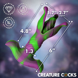 Creature Cocks Alien Bloom Expanding Silicone Anal Plug with dimensions: 1.7-2.7 inches closed/open, 4.8 inches height.