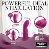 Bedroom Bliss Wild Ride Rocking Saddle Sex Machine showing features of powerful dual stimulation and various modes.