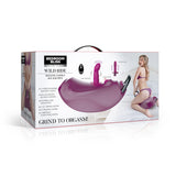 Bedroom Bliss Wild Ride Rocking Saddle Sex Machine packaging with features detailed and model posing beside it.