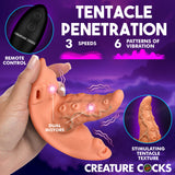 Creature Cocks Tenta Kiss Panty Vibe Harness showing tentacle penetration, remote control, and dual motors.