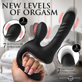 Master Series Thrust Pounder Thrusting Silicone Vibrator showcasing 3 speeds and 7 patterns of vibration and thrusting.