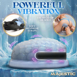 Majestic Eryndel Vibrating Silicone Grinder displayed with powerful vibration, soft neoprene straps for versatile use.