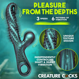 Creature Cocks Vibropus Fantasy Silicone Vibrator showcasing unique textured design, 3 speeds, and 6 vibration patterns.