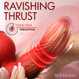 Bloomgasm Rose Thrust Thrusting Silicone Vibrator showcasing 12000 RPM thrusting feature and textured design.