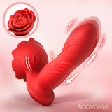 Bloomgasm Rose Thrust Thrusting Silicone Vibrator with textured clit stimulator and thrusting shaft.