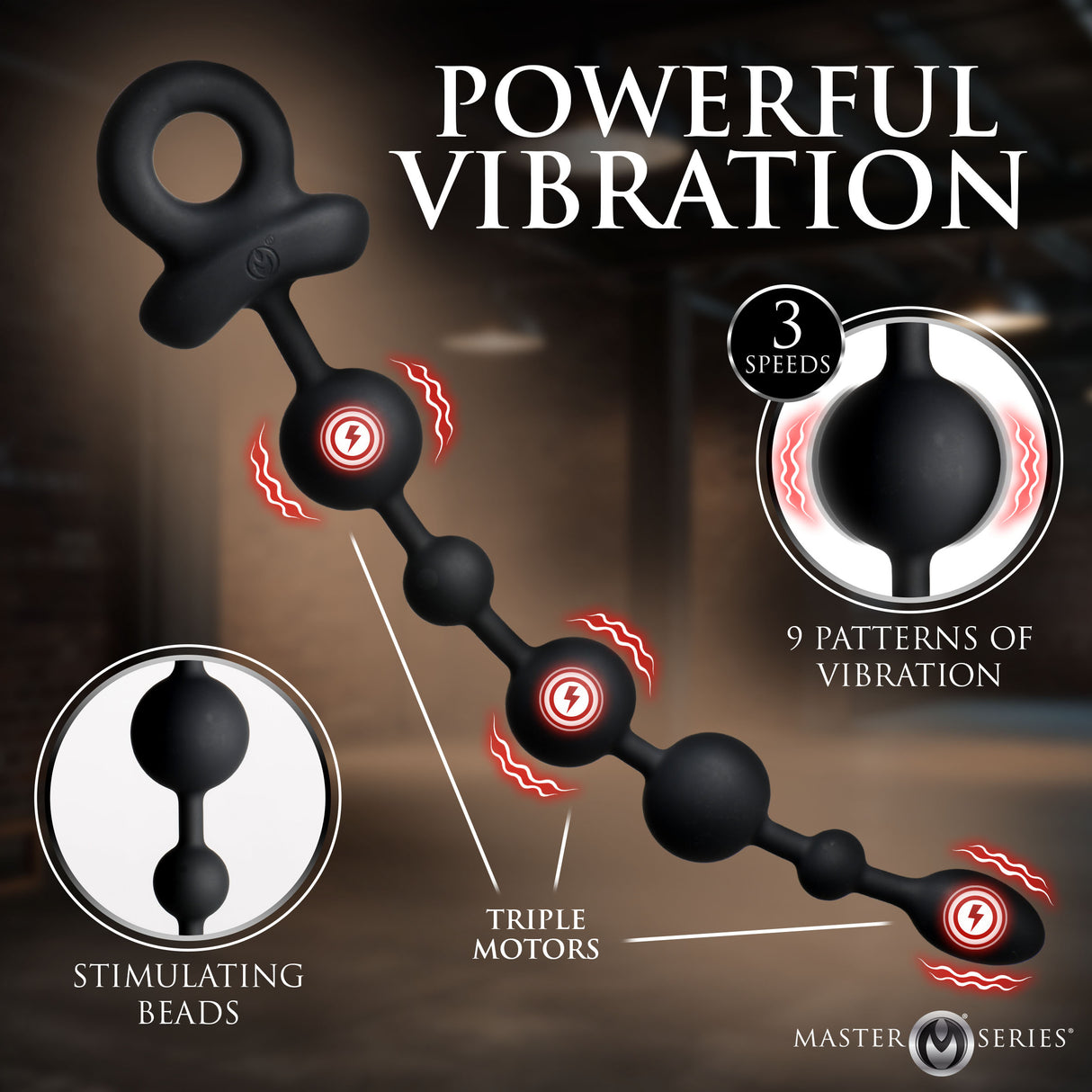Master Series Balls Deep Vibrating Silicone Anal Beads with powerful vibration and triple motors for enhanced pleasure.